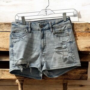 American Eagle High-Rise Shortie‎ Ripped Distressed Denim Shorts Size 4